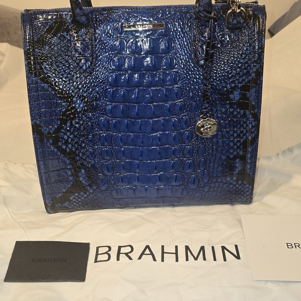 Brahmin Glossy Blue and Black Tote